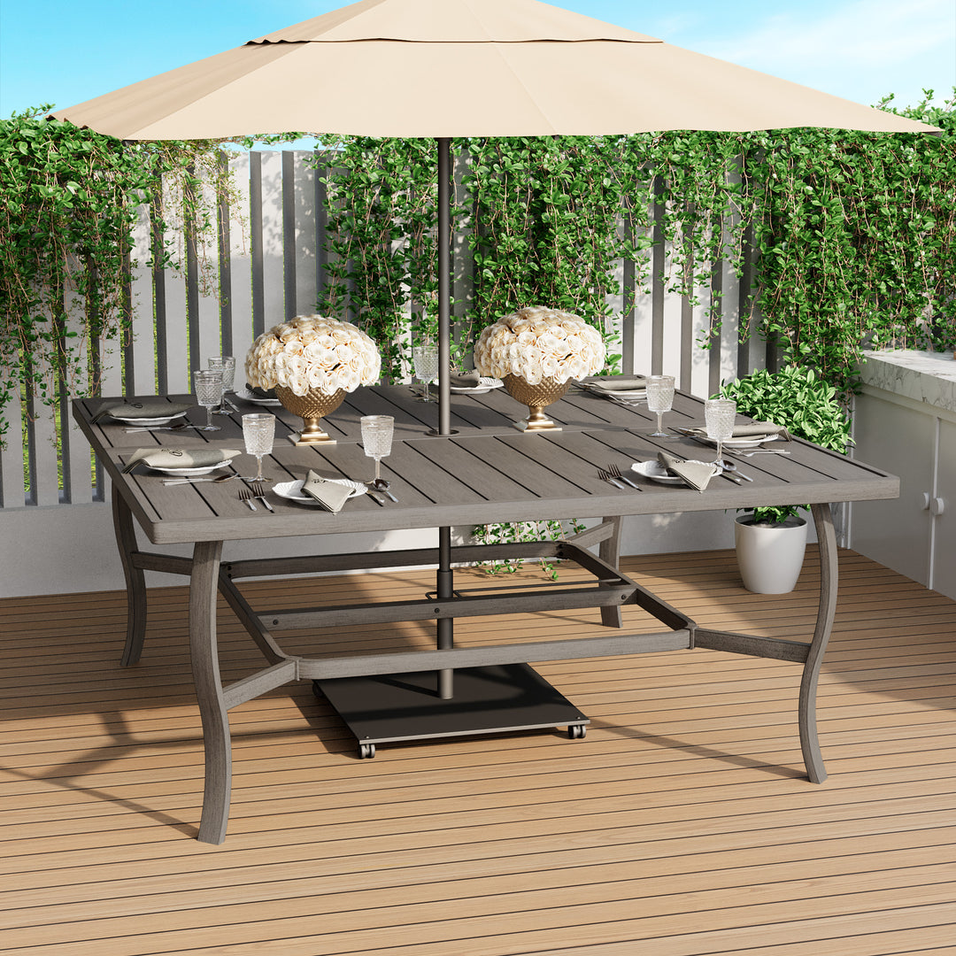 HAPPATIO Patio Dining Set, Aluminum Outdoor Dining Set, Dining Table with Umbrella Hole and 6 Chairs, Outdoor Table and Chairs with Removable Cushion for Lawn Yard Patio