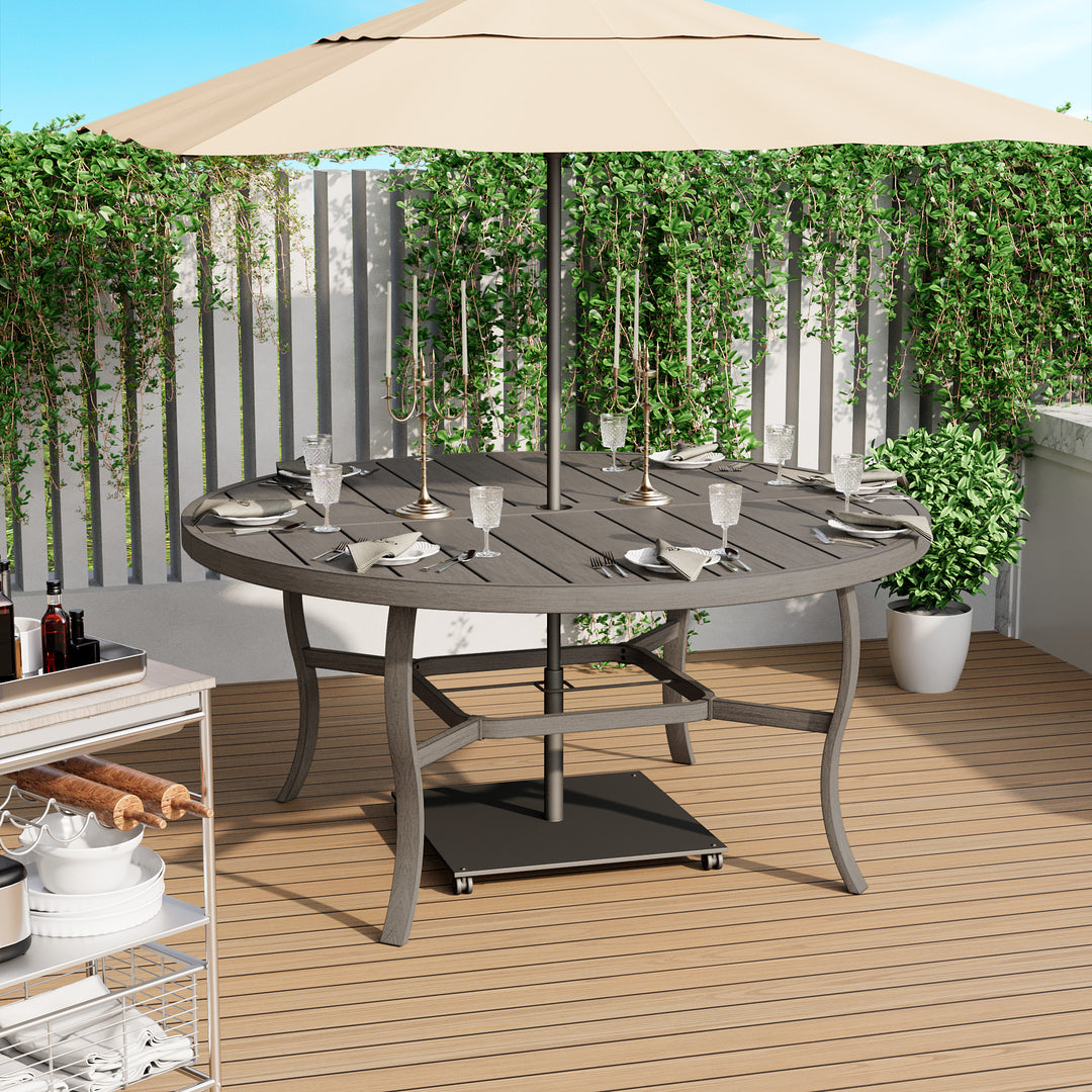HAPPATIO Patio Dining Set, Aluminum Outdoor Dining Set, Dining Table with Umbrella Hole and 6 Chairs, Outdoor Table and Chairs with Removable Cushion for Lawn Yard Patio
