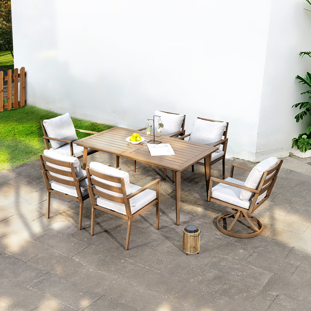 HAPPATIO Outdoor Dining Set,  Aluminum Patio Dining Set with Wood-Like Hand-Painted Finish, Dining Chairs with Waterproof Cushions, Easy Assembly for Backyard, Garden, Porch