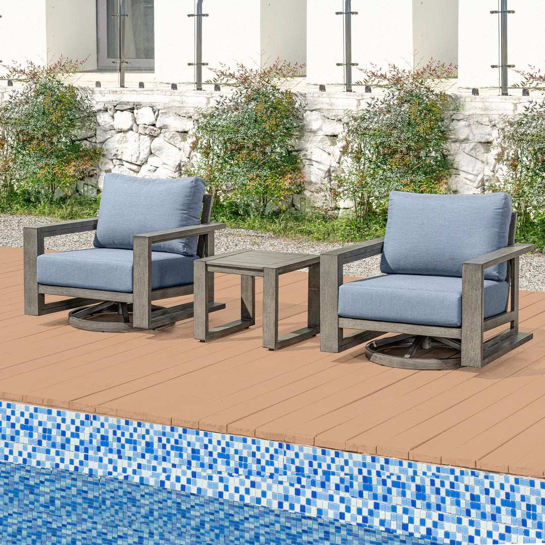 HAPPATIO Aluminum Patio Furniture Set, 3-Piece Oversized Outdoor Conversation Set with Deep Seating and Wide Armrest, Patio Conversation Sets with 6" Cushion