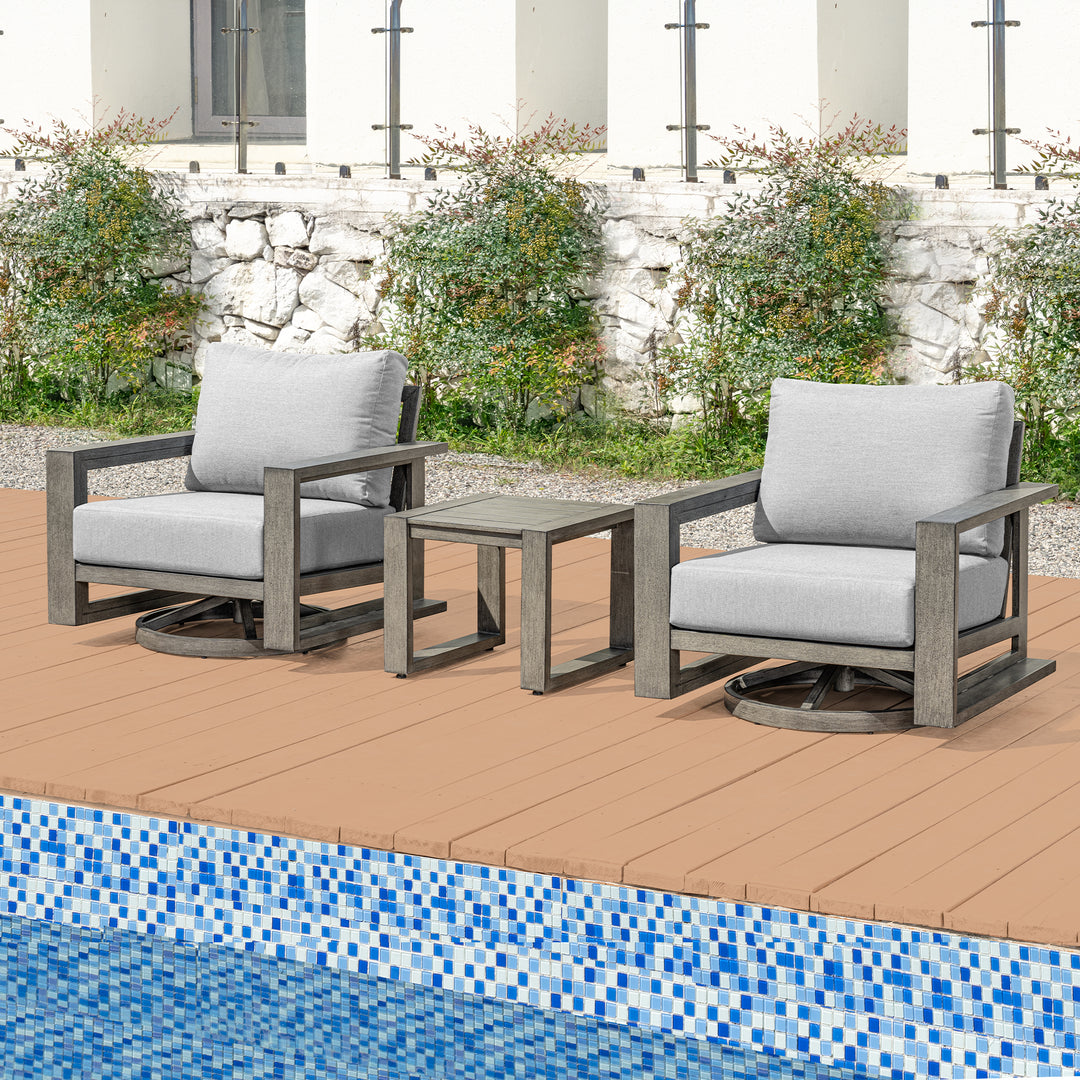 HAPPATIO Aluminum Patio Furniture Set, 3-Piece Oversized Outdoor Conversation Set with Deep Seating and Wide Armrest, Patio Conversation Sets with 6" Cushion