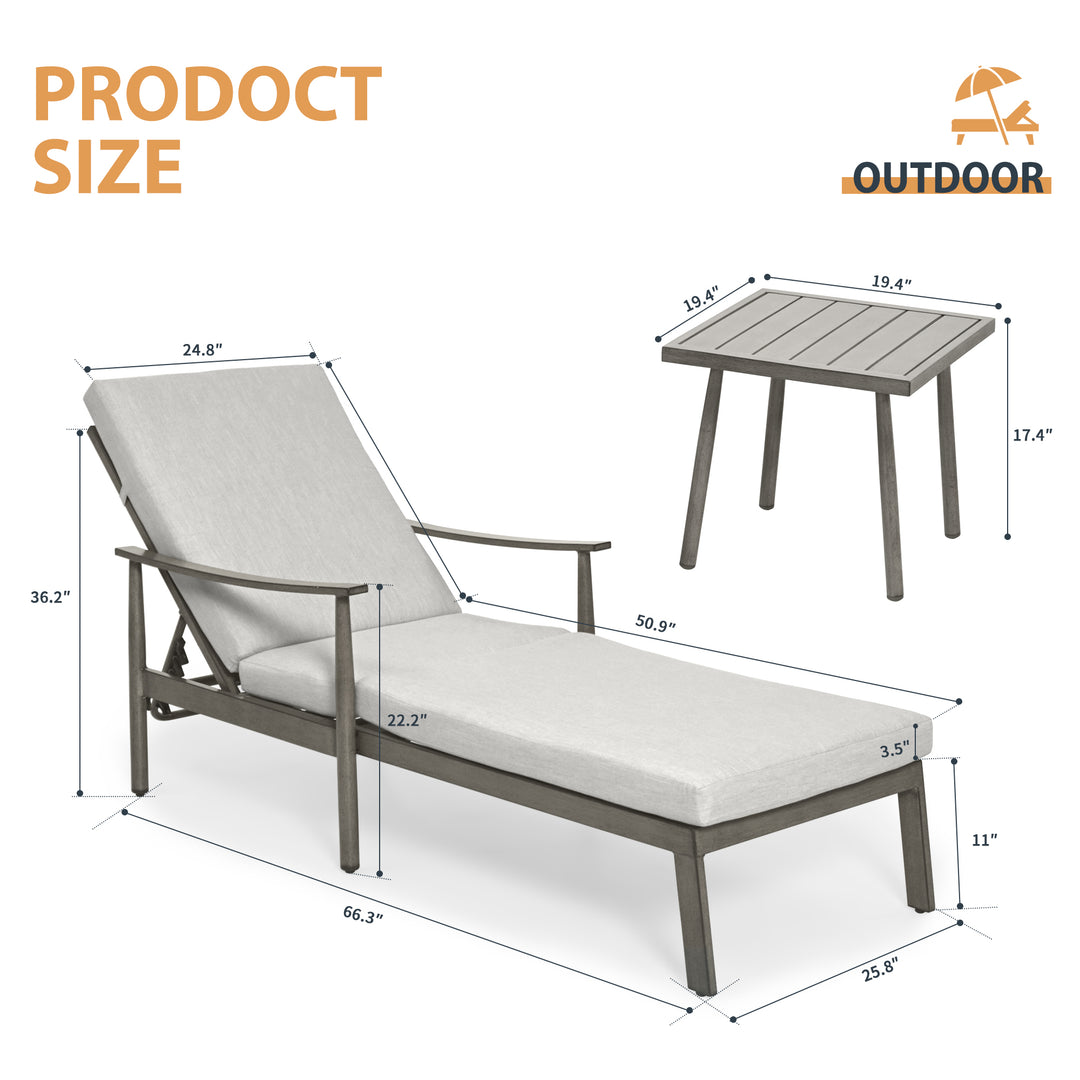HAPPATIO Outdoor Chaise Lounge Chair - Aluminum Pool Lounge Chair with Adjustable Backrest and Cushion, Curved Armrest, Outdoor Lounge Chair for Beach, Yard, or Poolside