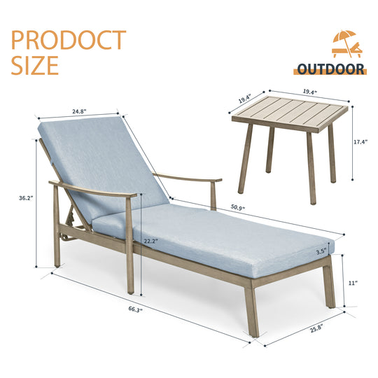 HAPPATIO Outdoor Chaise Lounge Chair - Aluminum Pool Lounge Chair with Adjustable Backrest and Cushion, Curved Armrest, Outdoor Lounge Chair for Beach, Yard, or Poolside