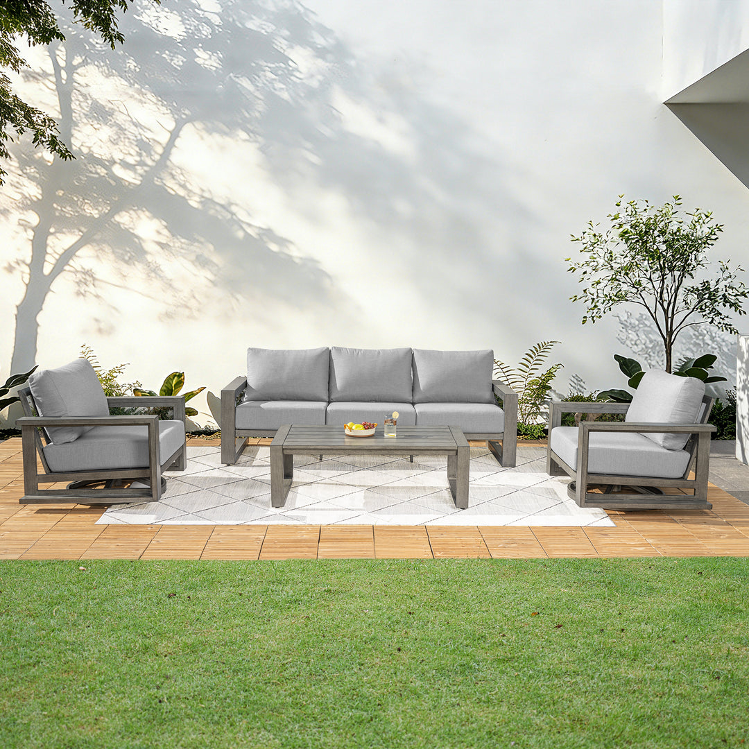 HAPPATIO Aluminum Patio Furniture Set, 4-Piece Oversized Outdoor Conversation Set with Deep Seating and Wide Armrest, Armchairs with 6" Cushion