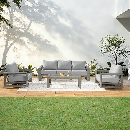HAPPATIO Aluminum Patio Furniture Set, 4-Piece Oversized Outdoor Conversation Set with Deep Seating and Wide Armrest, Armchairs with 6" Cushion