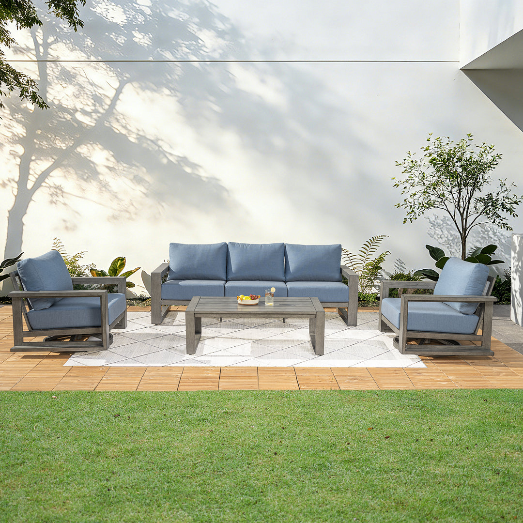 HAPPATIO Aluminum Patio Furniture Set, 4-Piece Oversized Outdoor Conversation Set with Deep Seating and Wide Armrest, Armchairs with 6" Cushion
