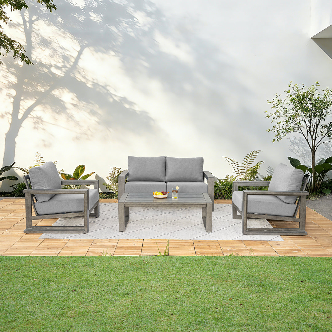 HAPPATIO Aluminum Patio Furniture Set, 4-Piece Oversized Outdoor Conversation Set with Deep Seating and Wide Armrest, Armchairs with 6" Cushion