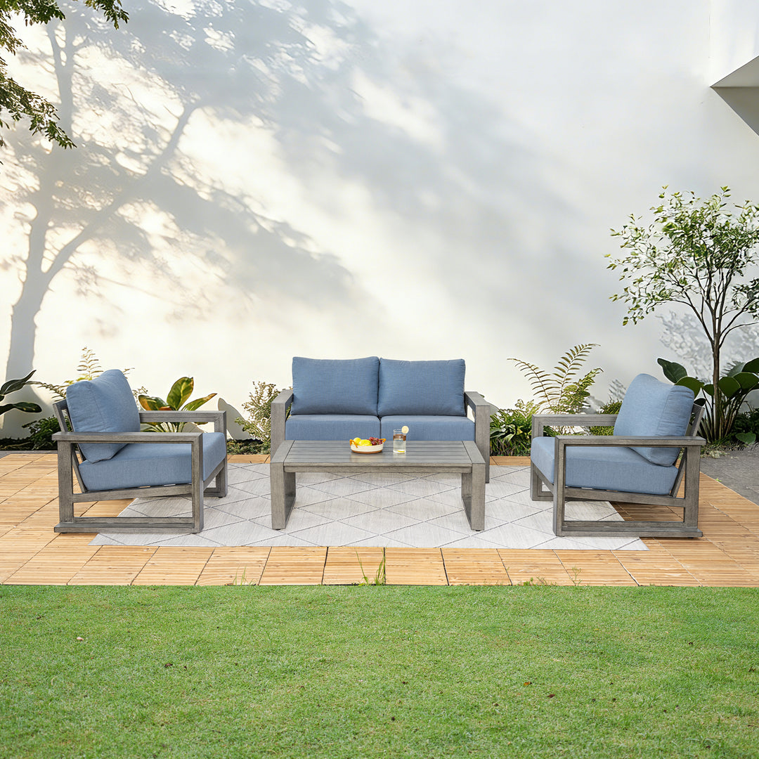 HAPPATIO Aluminum Patio Furniture Set, 4-Piece Oversized Outdoor Conversation Set with Deep Seating and Wide Armrest, Armchairs with 6" Cushion