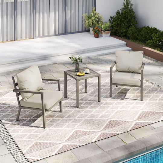 HAPPATIO Aluminum Patio Furniture Set, 3 Pieces Conversation Set with Thick Cushions and Side Table, Waterproof and Rustproof for All weather, Seating Sofa for Garden, Backyard, Porch