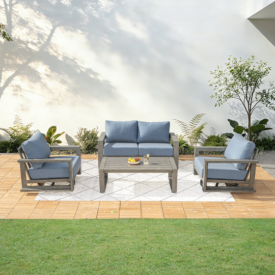 HAPPATIO Aluminum Patio Furniture Set, 4-Piece Oversized Outdoor Conversation Set with Deep Seating and Wide Armrest, Armchairs with 6" Cushion