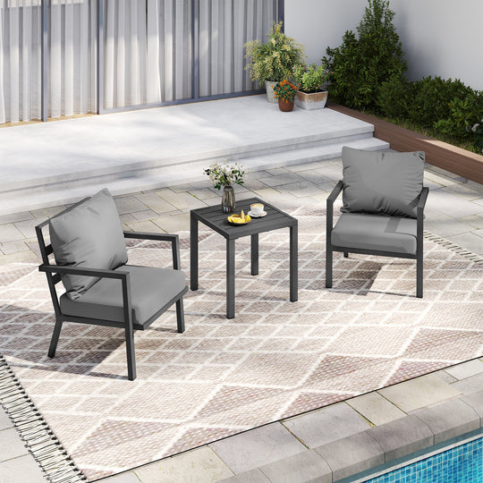 HAPPATIO Aluminum Patio Furniture Set, 3 Pieces Conversation Set with Thick Cushions and Side Table, Waterproof and Rustproof for All weather, Seating Sofa for Garden, Backyard, Porch
