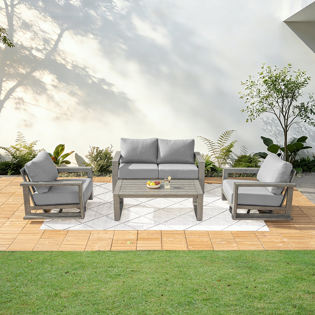HAPPATIO Aluminum Patio Furniture Set, 4-Piece Oversized Outdoor Conversation Set with Deep Seating and Wide Armrest, Armchairs with 6" Cushion