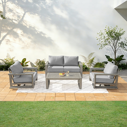 HAPPATIO Aluminum Patio Furniture Set, 4-Piece Oversized Outdoor Conversation Set with Deep Seating and Wide Armrest, Armchairs with 6" Cushion