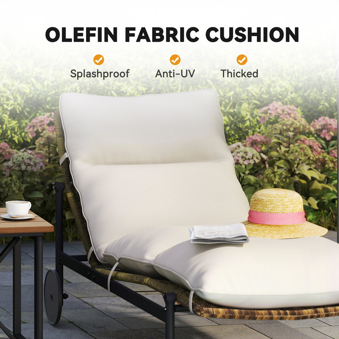 HAPPATIO Patio Chaise Lounge Chair, Wicker Outdoor Lounge Chairs with Aluminum Frame, Thick Removable Cushion, All-Weather Outdoor Reclining Chair with Wheels for Pool Deck Porch Backyard