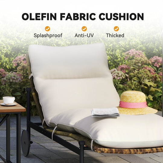 HAPPATIO Patio Chaise Lounge Chair, Wicker Outdoor Lounge Chairs with Aluminum Frame, Thick Removable Cushion, All-Weather Outdoor Reclining Chair with Wheels for Pool Deck Porch Backyard