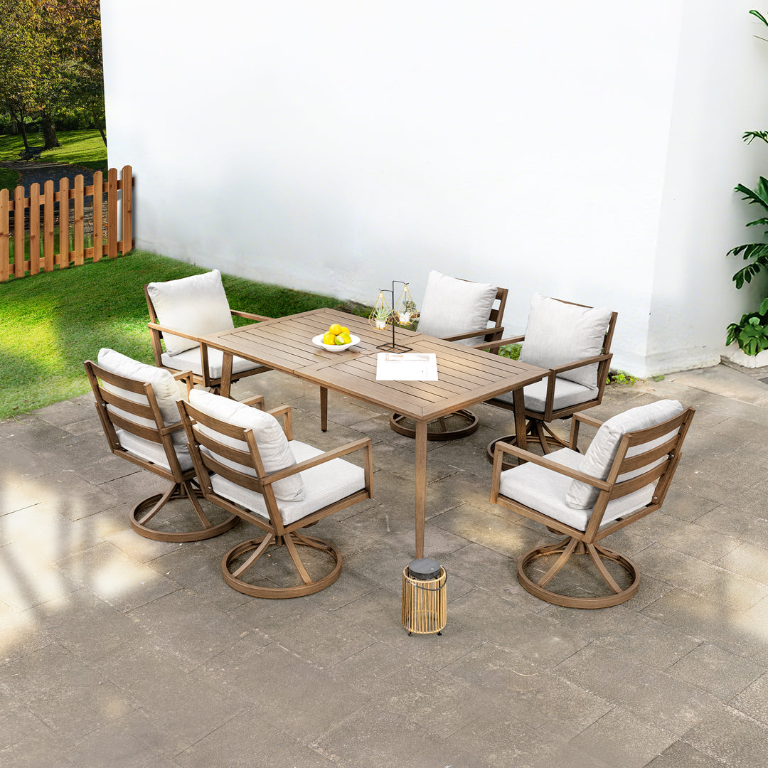 HAPPATIO Outdoor Dining Set,  Aluminum Patio Dining Set with Wood-Like Hand-Painted Finish, Dining Chairs with Waterproof Cushions, Easy Assembly for Backyard, Garden, Porch