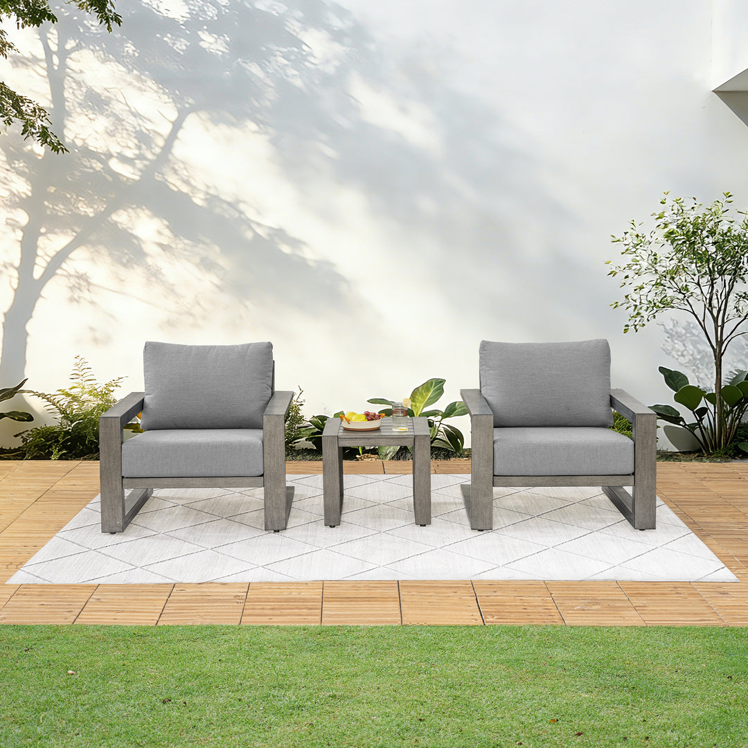HAPPATIO Aluminum Patio Furniture Set, 3-Piece Oversized Outdoor Conversation Set with Deep Seating and Wide Armrest, Patio Conversation Sets with 6" Cushion