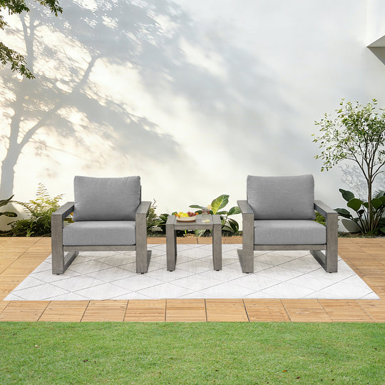 HAPPATIO Aluminum Patio Furniture Set, 3-Piece Oversized Outdoor Conversation Set with Deep Seating and Wide Armrest, Patio Conversation Sets with 6" Cushion