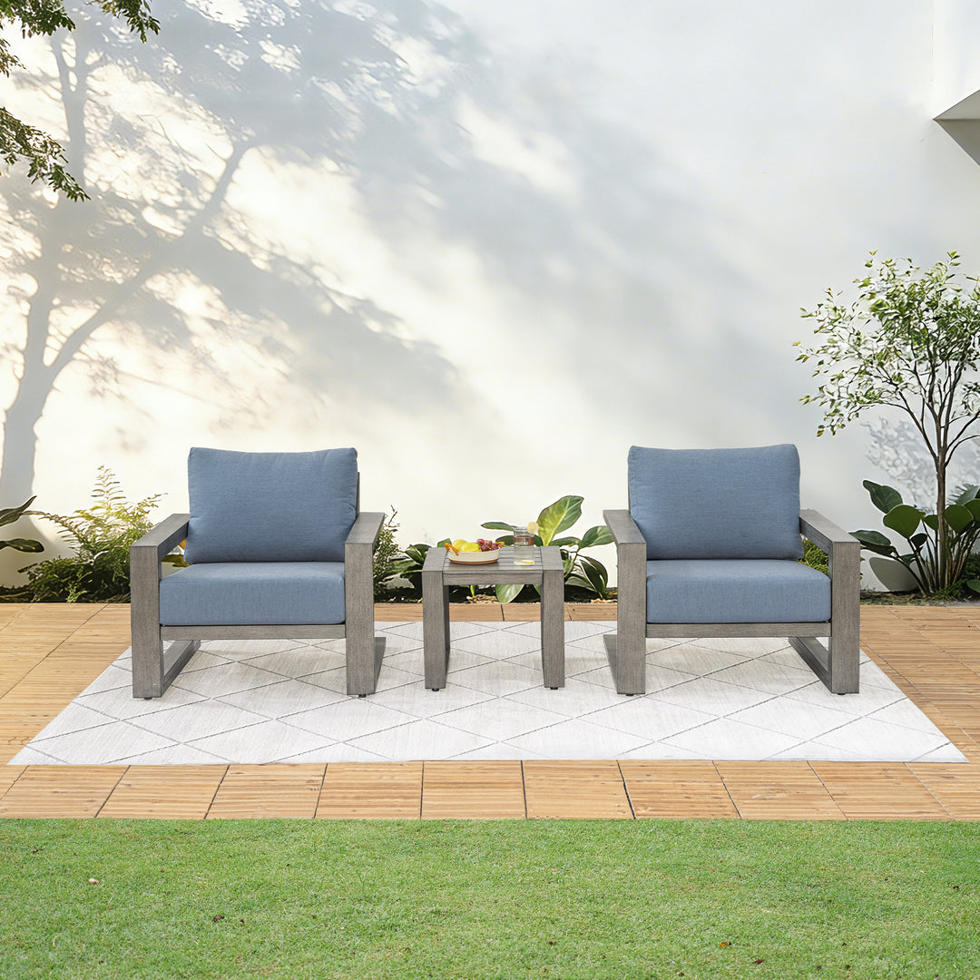 HAPPATIO Aluminum Patio Furniture Set, 3-Piece Oversized Outdoor Conversation Set with Deep Seating and Wide Armrest, Patio Conversation Sets with 6" Cushion