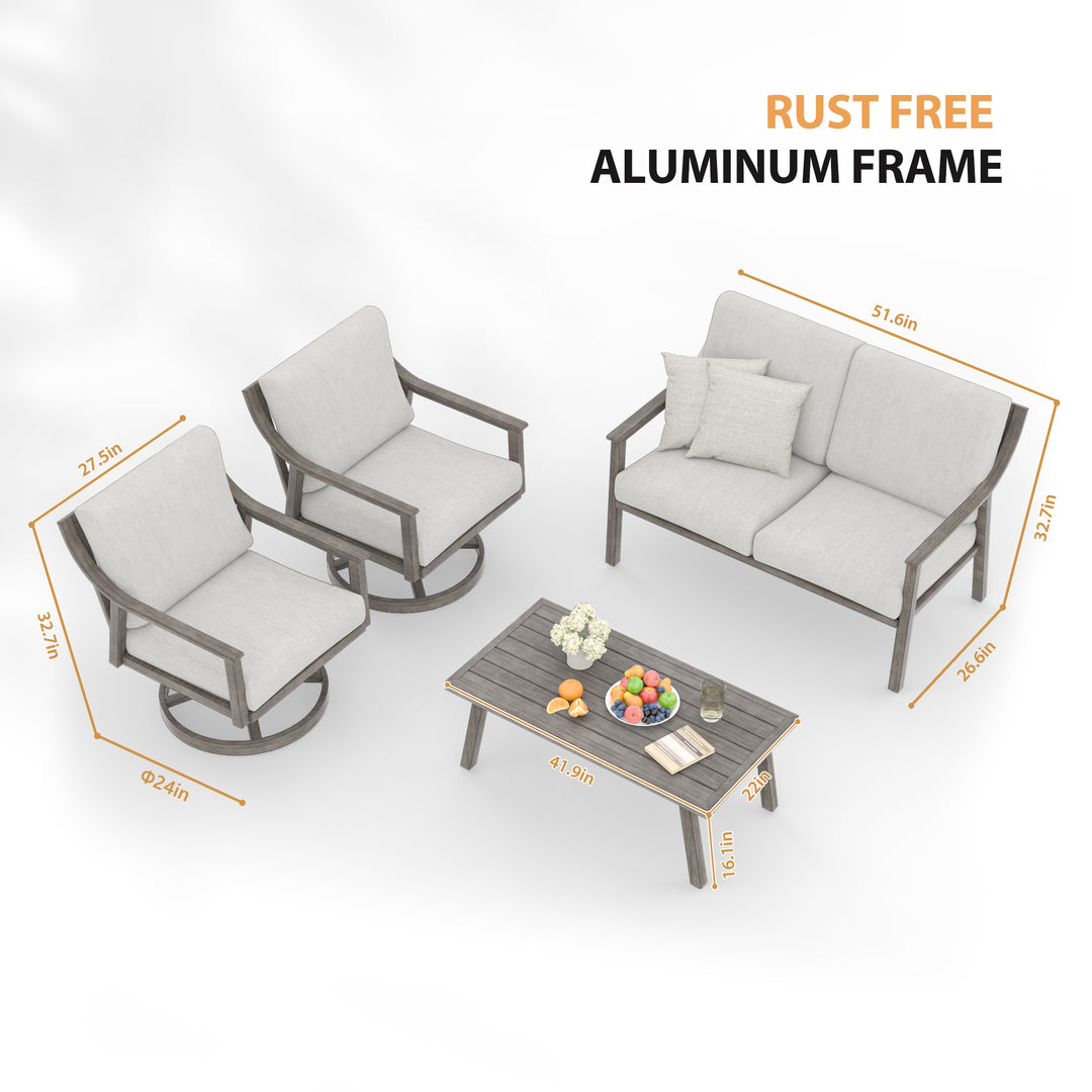 HAPPATIO 4-Piece Outdoor Patio Furniture Set , Aluminum Outdoor Conversation Set Perfect for Porch, Deck, Garden