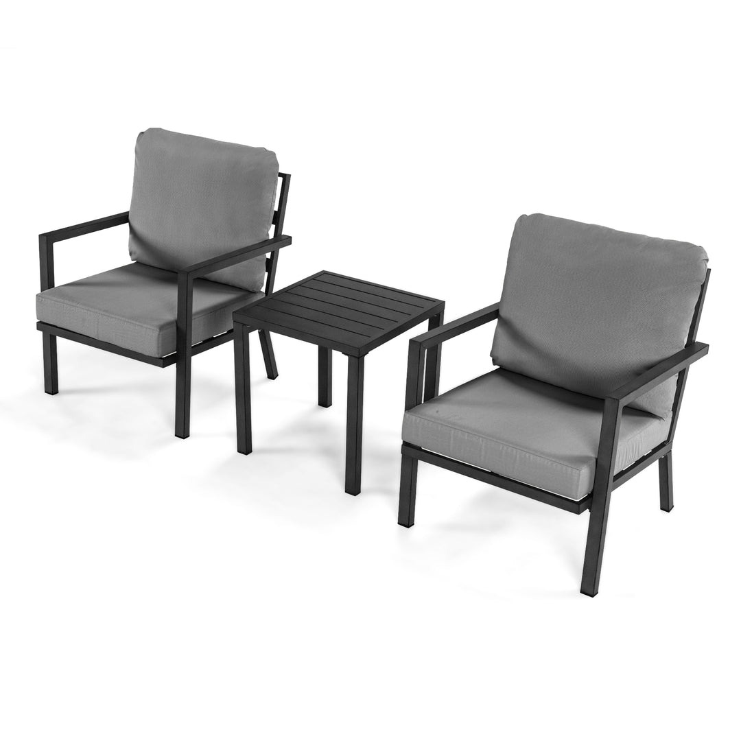 HAPPATIO Aluminum Patio Furniture Set, 3 Pieces Conversation Set with Thick Cushions and Side Table, Waterproof and Rustproof for All weather, Seating Sofa for Garden, Backyard, Porch