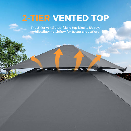 HAPPATIO Patio Gazebo, Ventilated Double Roof & Mosquito Netting, Outdoor Gazebo with Metal Frame, Soft Top Canopy for Backyard, Deck, Poolside