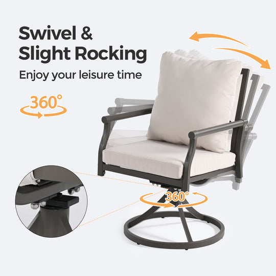 HAPPATIO Patio Dining Set, Metal Outdoor Table and Chairs  Ser, Powder-Coated Metal Chairs with Thickened Cushions, Rectangular Table with Umbrella Hole for Deck Backyard Lawn