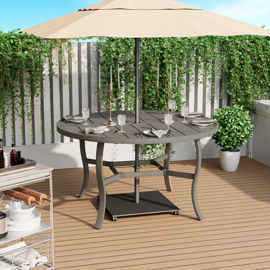 HAPPATIO Patio Dining Set, Aluminum Outdoor Dining Set, Dining Table with Umbrella Hole and 6 Chairs, Outdoor Table and Chairs with Removable Cushion for Lawn Yard Patio