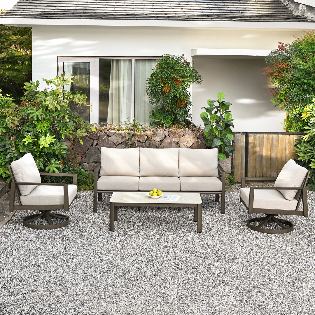 HAPPATIO Patio Conversation Set, 4-Piece Aluminum Oversized Patio Furniture Set with Rope Woven Backrest, Patio Chairs with Thick Cushion, Hand-brushed Frame for Yard, Porch, Balcony