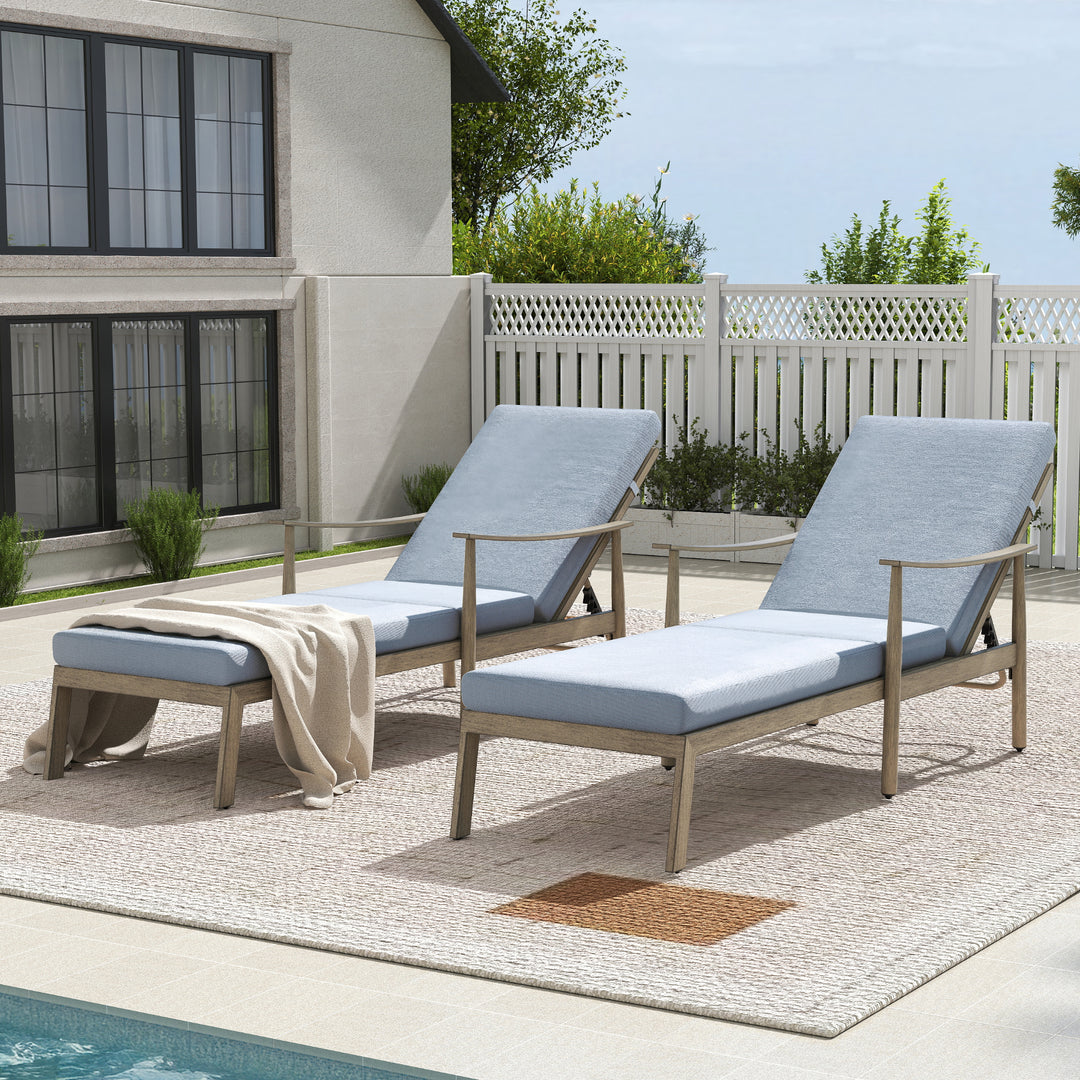 HAPPATIO Outdoor Chaise Lounge Chair - Aluminum Pool Lounge Chair with Adjustable Backrest and Cushion, Curved Armrest, Outdoor Lounge Chair for Beach, Yard, or Poolside