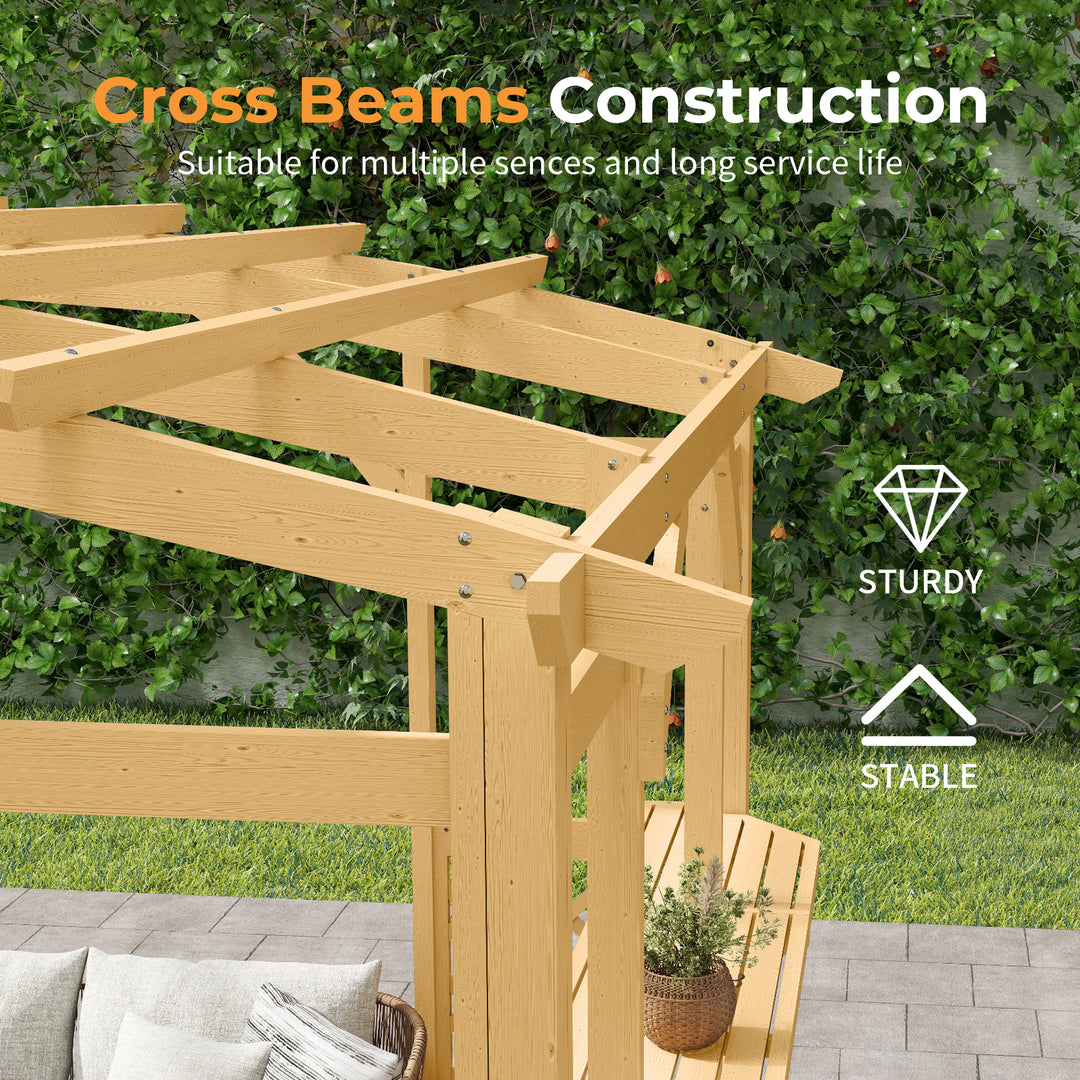 HAPPATIO 10' x 14' Pergola Outdoor, Wooden Pergola Grape Trellis with Bar Counter, Solid Wood Stable Structure with Arched Top Gazebo for Climbing Plant Support, Garden, Patio, Backyard