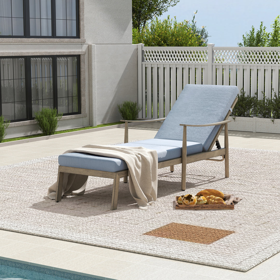 HAPPATIO Outdoor Chaise Lounge Chair - Aluminum Pool Lounge Chair with Adjustable Backrest and Cushion, Curved Armrest, Outdoor Lounge Chair for Beach, Yard, or Poolside