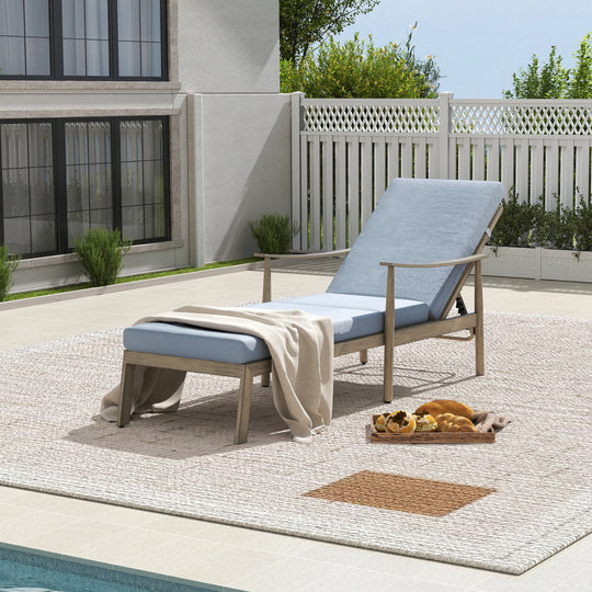 HAPPATIO Outdoor Chaise Lounge Chair - Aluminum Pool Lounge Chair with Adjustable Backrest and Cushion, Curved Armrest, Outdoor Lounge Chair for Beach, Yard, or Poolside