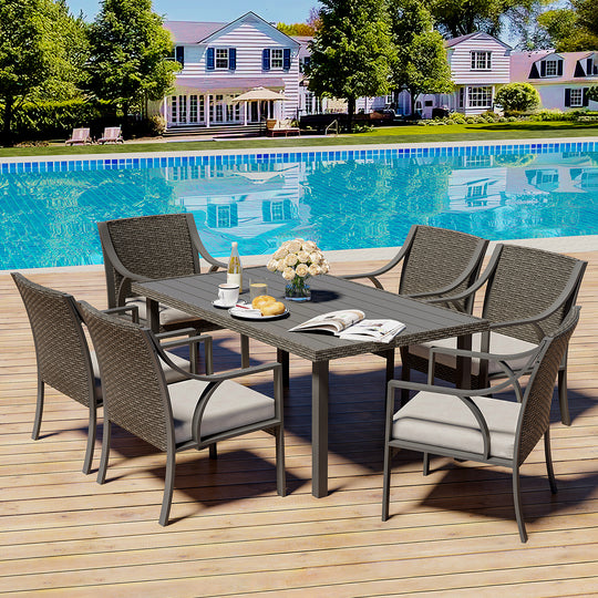 7 Piece Rattan Patio Dining Set
