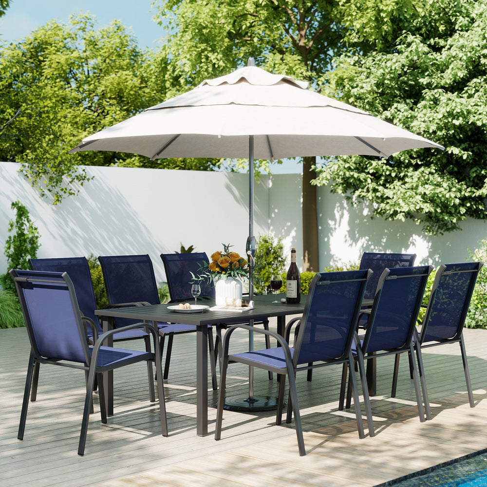 HAPPATIO Outdoor Patio Dining Set, Quick Dry Textilene Dining Chairs and Dining Table with Umbrella Hole, Stackable Textilene Chairs for Garden, Patio and Poolside Backyard