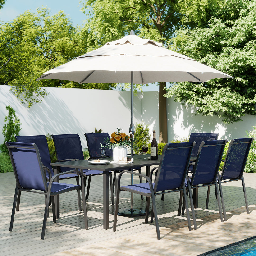 HAPPATIO Outdoor Patio Dining Set, Quick Dry Textilene Dining Chairs and Dining Table with Umbrella Hole, Stackable Textilene Chairs for Garden, Patio and Poolside Backyard