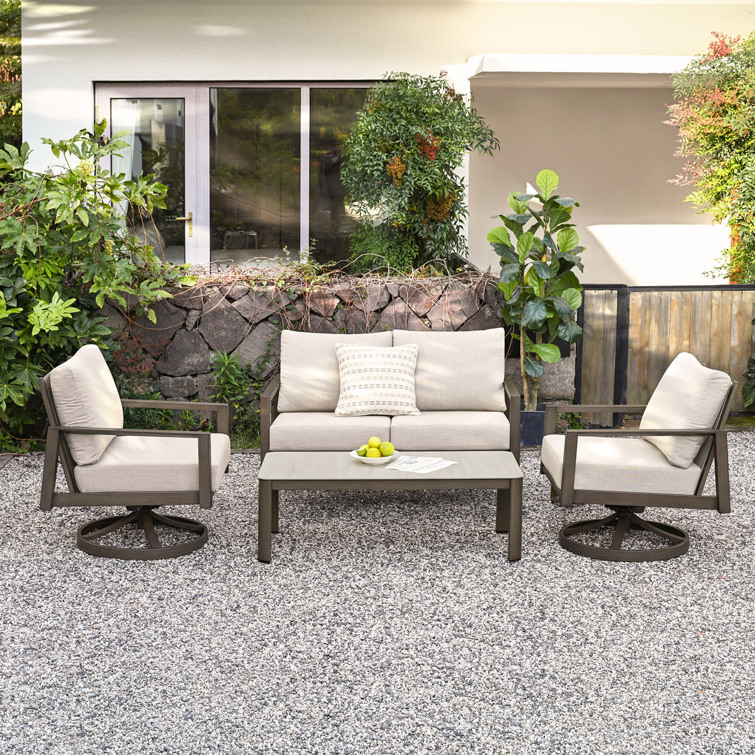 HAPPATIO Patio Conversation Set, 4-Piece Aluminum Oversized Patio Furniture Set with Rope Woven Backrest, Patio Chairs with Thick Cushion, Hand-brushed Frame for Yard, Porch, Balcony
