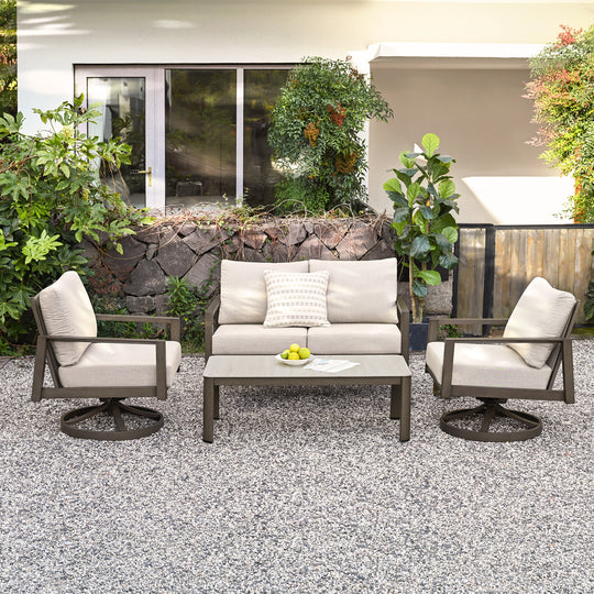 HAPPATIO Patio Conversation Set, 4-Piece Aluminum Oversized Patio Furniture Set with Rope Woven Backrest, Patio Chairs with Thick Cushion, Hand-brushed Frame for Yard, Porch, Balcony