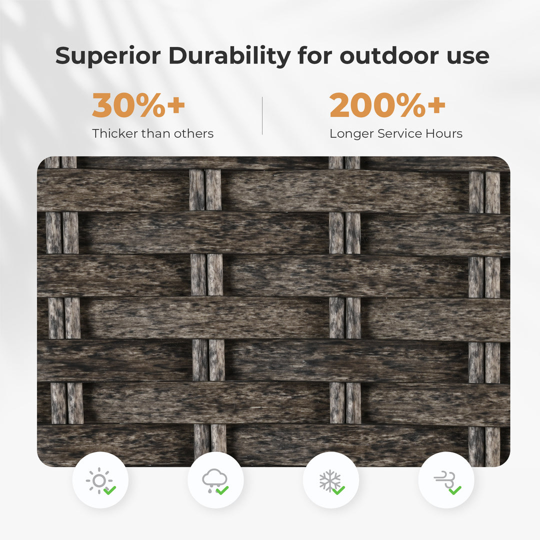 HAPPATIO Rattan Patio Dining Set, Outdoor Dining Set with Wicker Swivel Chairs, Powder-Coated Rectangular Dining Table with Umbrella Hole, Removable Cushions for Outside Lawn, Garden, Yard