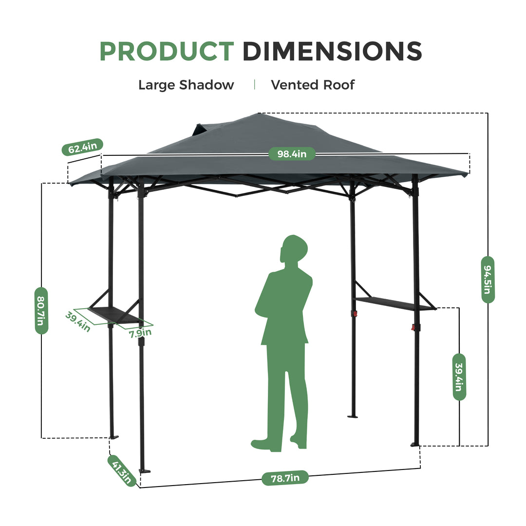 HAPPATIO 8×5 FT Pop Up Grill Gazebo, Outdoor Grill Canopy with Vented Roof & Side Shelves, Large Portable Canopy for Outdoor Barbecue, Backyard, Patio, Easy Set up