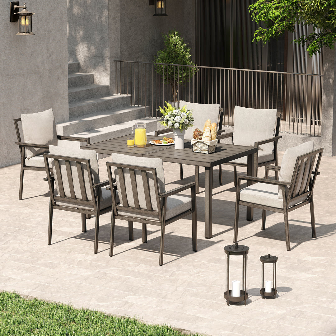 HAPPATIO Patio Dining Set, Outdoor Aluminum Dining Furniture Set, Cushioned Dining Chairs and Table for Deck Yard Poolside, Rust-Proof, Weather-Resistant, Easy Assembly