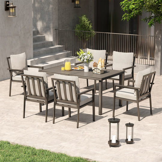 HAPPATIO Patio Dining Set, Outdoor Aluminum Dining Furniture Set, Cushioned Dining Chairs and Table for Deck Yard Poolside, Rust-Proof, Weather-Resistant, Easy Assembly