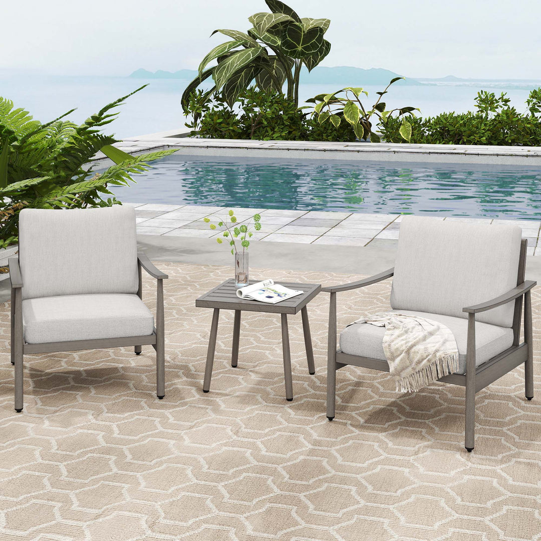 HAPPATIO Patio Bistro Set Outdoor - 3 Pieces Patio Aluminum Conversation Furniture Set, 2 Modern Chairs with Backrest Rope Design and 1 Side Table for Garden, Pool, and Lawn