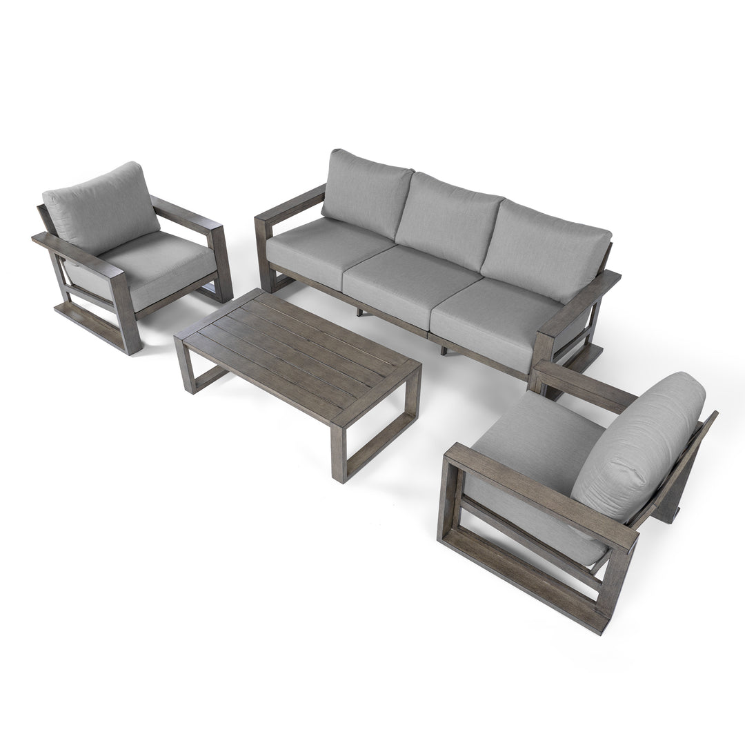 HAPPATIO Aluminum Patio Furniture Set, 4-Piece Oversized Outdoor Conversation Set with Deep Seating and Wide Armrest, Armchairs with 6" Cushion
