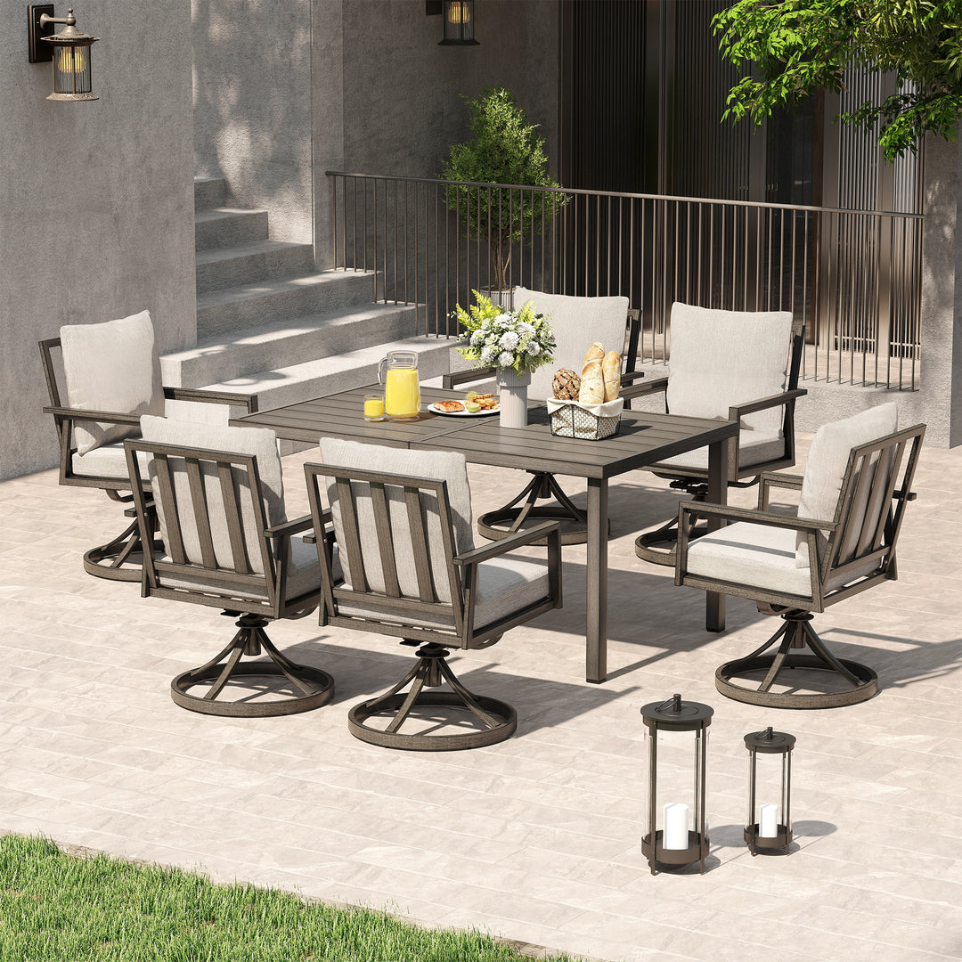 HAPPATIO Patio Dining Set, Outdoor Aluminum Dining Furniture Set, Cushioned Dining Chairs and Table for Deck Yard Poolside, Rust-Proof, Weather-Resistant, Easy Assembly