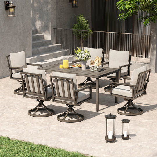 HAPPATIO Patio Dining Set, Outdoor Aluminum Dining Furniture Set, Cushioned Dining Chairs and Table for Deck Yard Poolside, Rust-Proof, Weather-Resistant, Easy Assembly