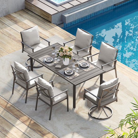 HAPPATIO Patio Dining Set, Metal Outdoor Table and Chairs  Ser, Powder-Coated Metal Chairs with Thickened Cushions, Rectangular Table with Umbrella Hole for Deck Backyard Lawn