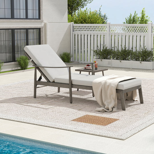 HAPPATIO Outdoor Chaise Lounge Chair - Aluminum Pool Lounge Chair with Adjustable Backrest and Cushion, Curved Armrest, Outdoor Lounge Chair for Beach, Yard, or Poolside