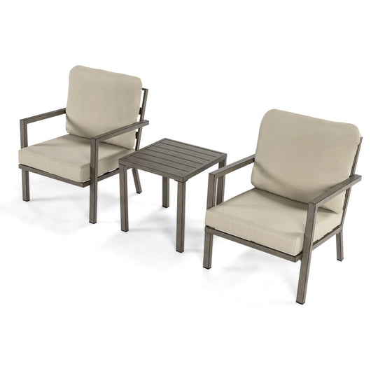 HAPPATIO Aluminum Patio Furniture Set, 3 Pieces Conversation Set with Thick Cushions and Side Table, Waterproof and Rustproof for All weather, Seating Sofa for Garden, Backyard, Porch