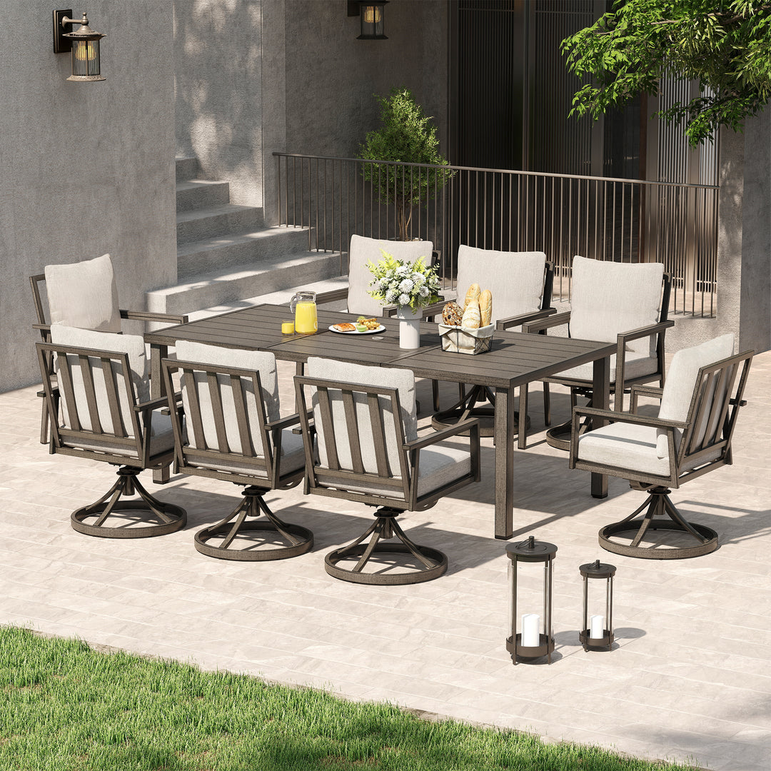 HAPPATIO Patio Dining Set, Outdoor Aluminum Dining Furniture Set, Cushioned Dining Chairs and Table for Deck Yard Poolside, Rust-Proof, Weather-Resistant, Easy Assembly